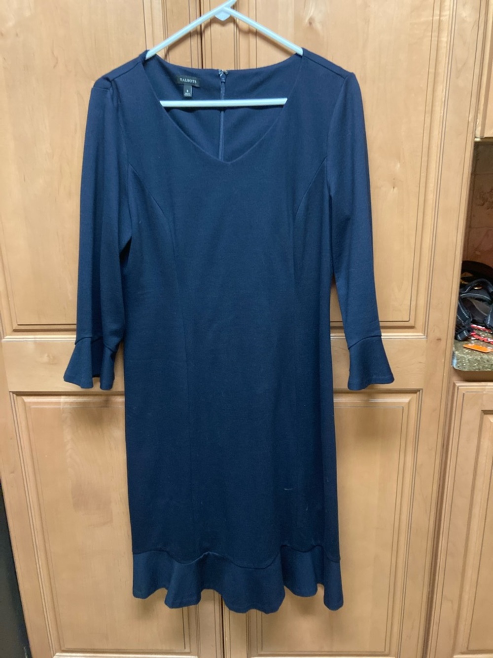 Talbots Navy Ruffle-Hem Ponte Sheath Dress